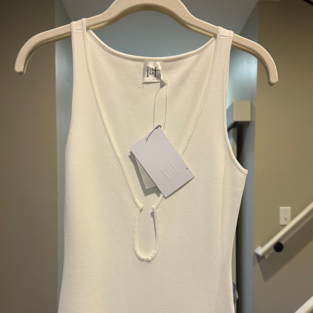Helsa White deep V Sleeveless maxi Dress
